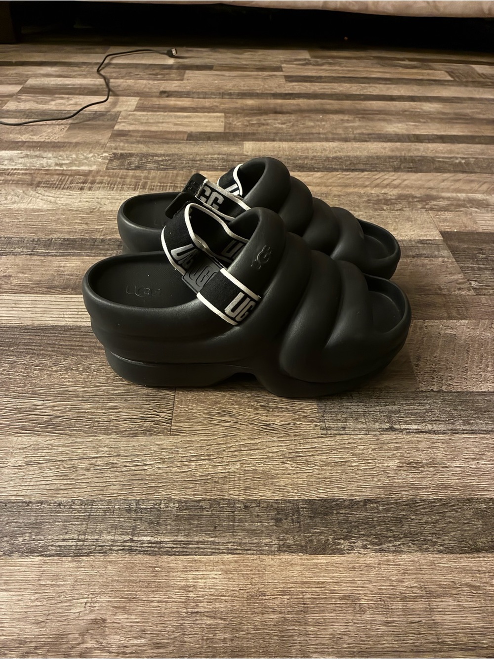 Kids Black Slide Sandals with Adjustable Strap